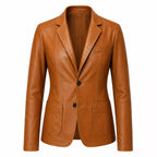 Women’s Tan Brown Leather Blazer | Classic Notch Lapel Blazer