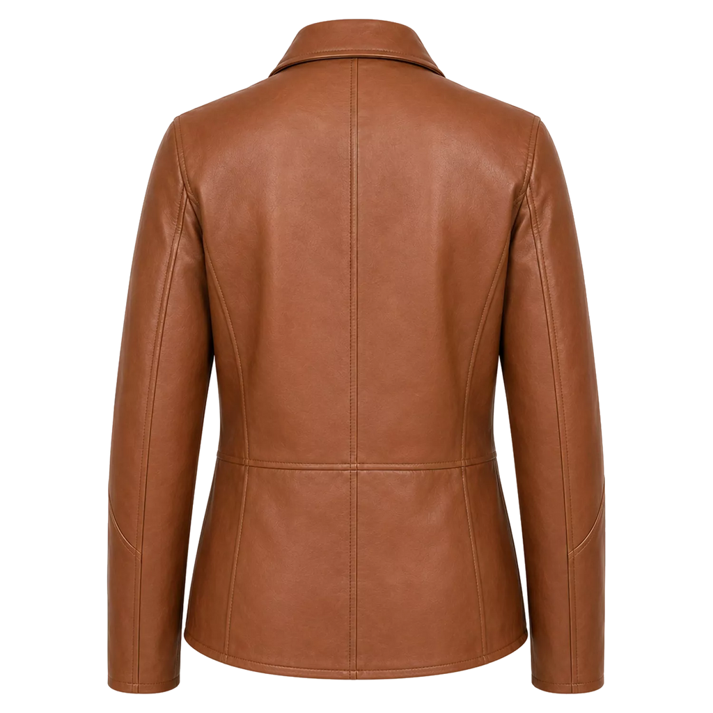 Women’s Tan Brown Leather Safari Blazer Jacket | Button-Up Utility Coat