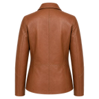 Women’s Tan Brown Leather Safari Blazer Jacket | Button-Up Utility Coat