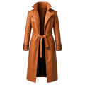 Women’s Tan Brown Leather Trench Coat |  Belted Longline Classic Style