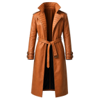 Women’s Tan Brown Leather Trench Coat |  Belted Longline Classic Style