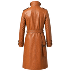 Women’s Tan Brown Leather Trench Coat |  Belted Longline Classic Style