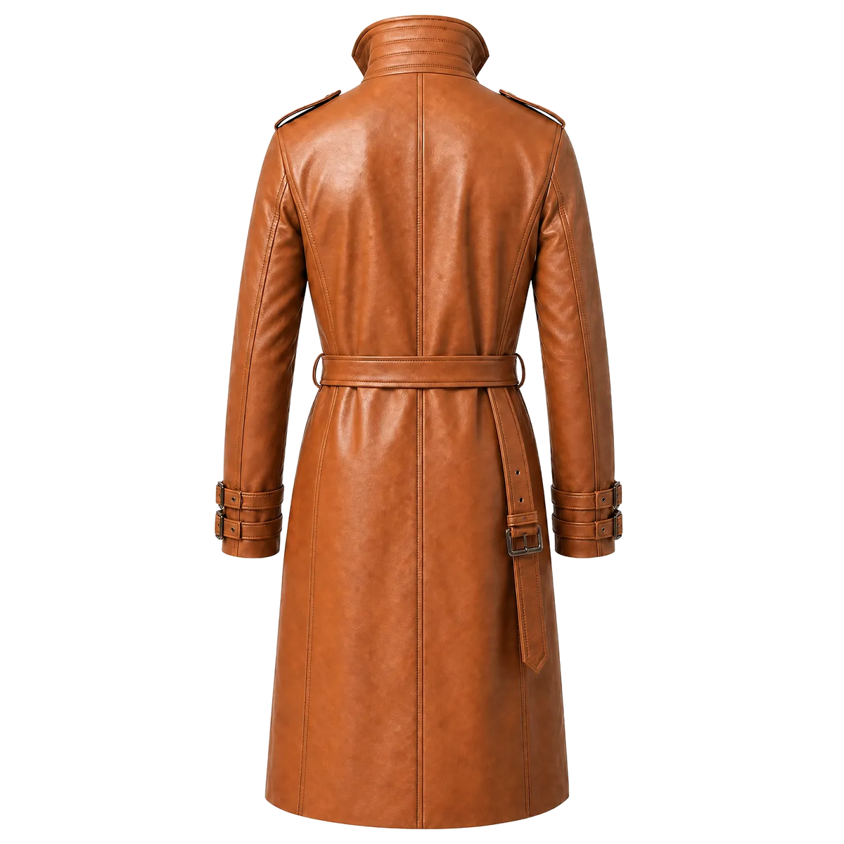 Women’s Tan Brown Leather Trench Coat |  Belted Longline Classic Style