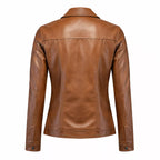 Women’s Tan Leather Trucker Jacket | Classic Western Style