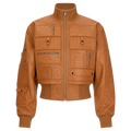 Women’s Tan Ostrich Texture Cropped Leather Bomber Jacket