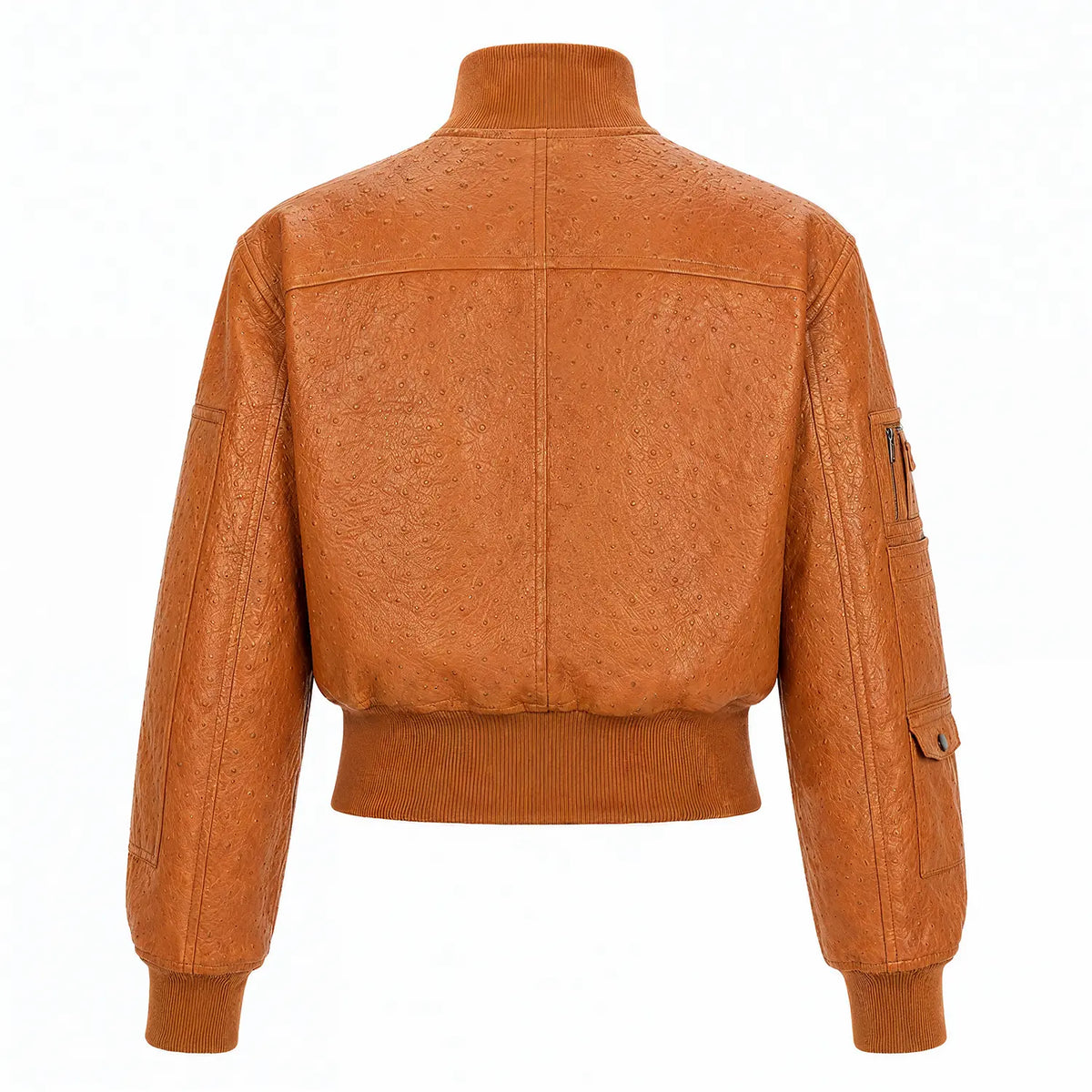 Women’s Tan Ostrich Texture Cropped Leather Bomber Jacket