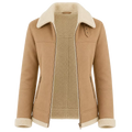 Women’s Tan Shearling Suede Leather Jacket | Warm Winter Zip Jacket