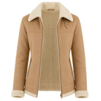 Women’s Tan Shearling Suede Leather Jacket | Warm Winter Zip Jacket