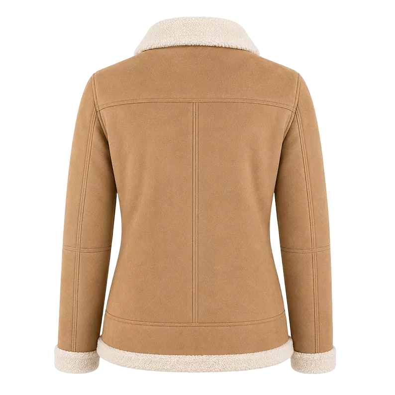 Women’s Tan Shearling Suede Leather Jacket | Warm Winter Zip Jacket