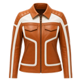 Women's Tan White Leather Moto Biker Jacket | Zip-Up Racing Style Jacket