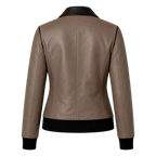 Women's Taupe Black Leather Bomber Jacket | Zip-Up Casual Jacket