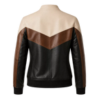Women’s Tri-Color Leather Bomber Jacket with Zip Front