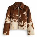 Women’s Western Cowhide Leather Cropped Jacket | Brown White Natural Hide Pattern