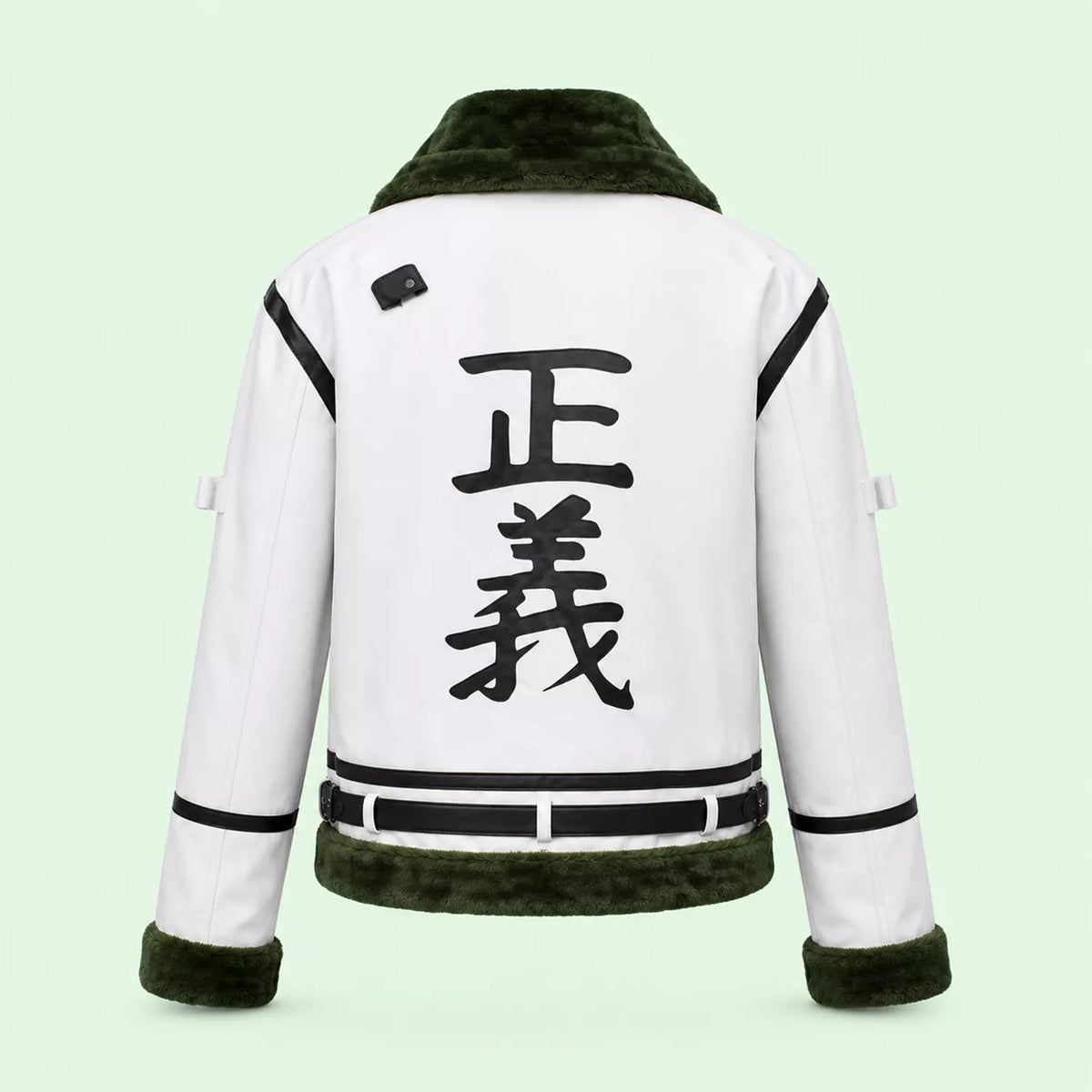 Women's White Green Shearling Leather Jacket | Aviator Style Winter Jacket