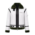 Women's White Green Shearling Leather Jacket | Aviator Style Winter Jacket