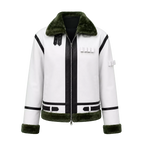 Women's White Green Shearling Leather Jacket | Aviator Style Winter Jacket