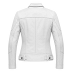 Women’s White Utility Leather Biker Jacket | Zip-Up Moto Jacket