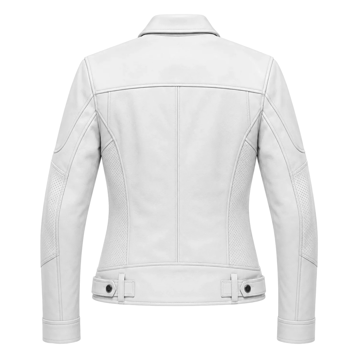 Women’s White Utility Leather Biker Jacket | Zip-Up Moto Jacket