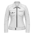 Women’s White Utility Leather Biker Jacket | Zip-Up Moto Jacket