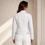 Women’s White Utility Leather Biker Jacket | Zip-Up Moto Jacket