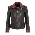Women’s Battle-Red Vintage Biker Jacket | Dual Tone Leather Moto