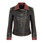 Women’s Battle-Red Vintage Biker Jacket | Dual Tone Leather Moto