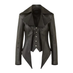 Women’s Black Gothic Edwardian Mid-Length Leather Jacket