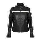 Women’s Black & White Color | Block Faux Leather Moto Jacket