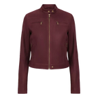 Women’s Burgundy Cropped Leather Jacket | Classic Zip Moto Style