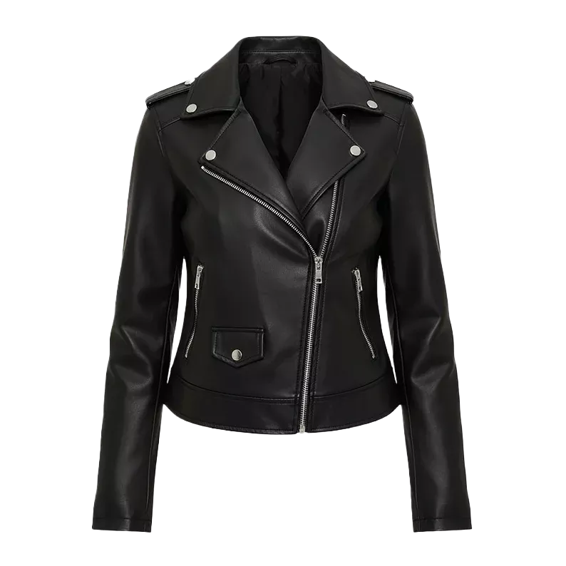 Women’s Faux Leather Biker Jacket | Classic Black Zip-Up Moto Style