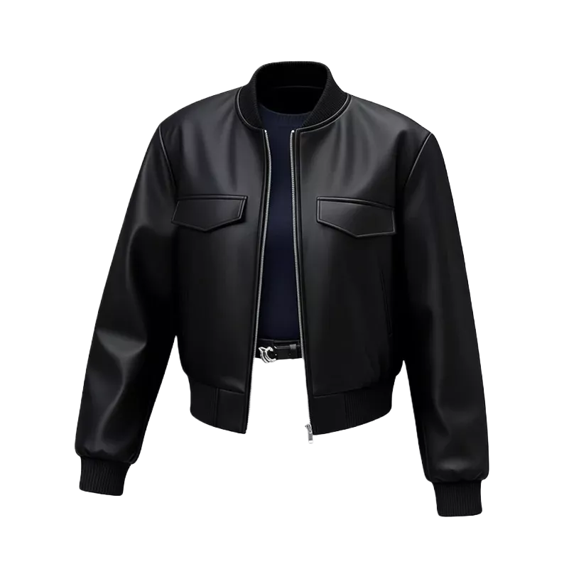 Women’s Minimal Faux Leather Bomber Jacket | Classic Black Everyday Style