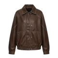 Women’s Oversized Faux Leather Bomber Jacket | Brown Zip-Up Coat