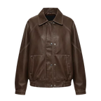 Women’s Oversized Faux Leather Bomber Jacket | Brown Zip-Up Coat
