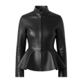Women’s Premium Leather Peplum Jacket | High-Neck Tailored Silhouette