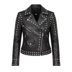 Women’s Studded Biker Leather Jacket | Black Moto Style