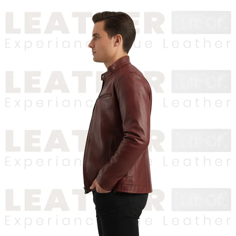 Men’s Burgundy Leather Cafe Racer Jacket | Vintage Biker Style