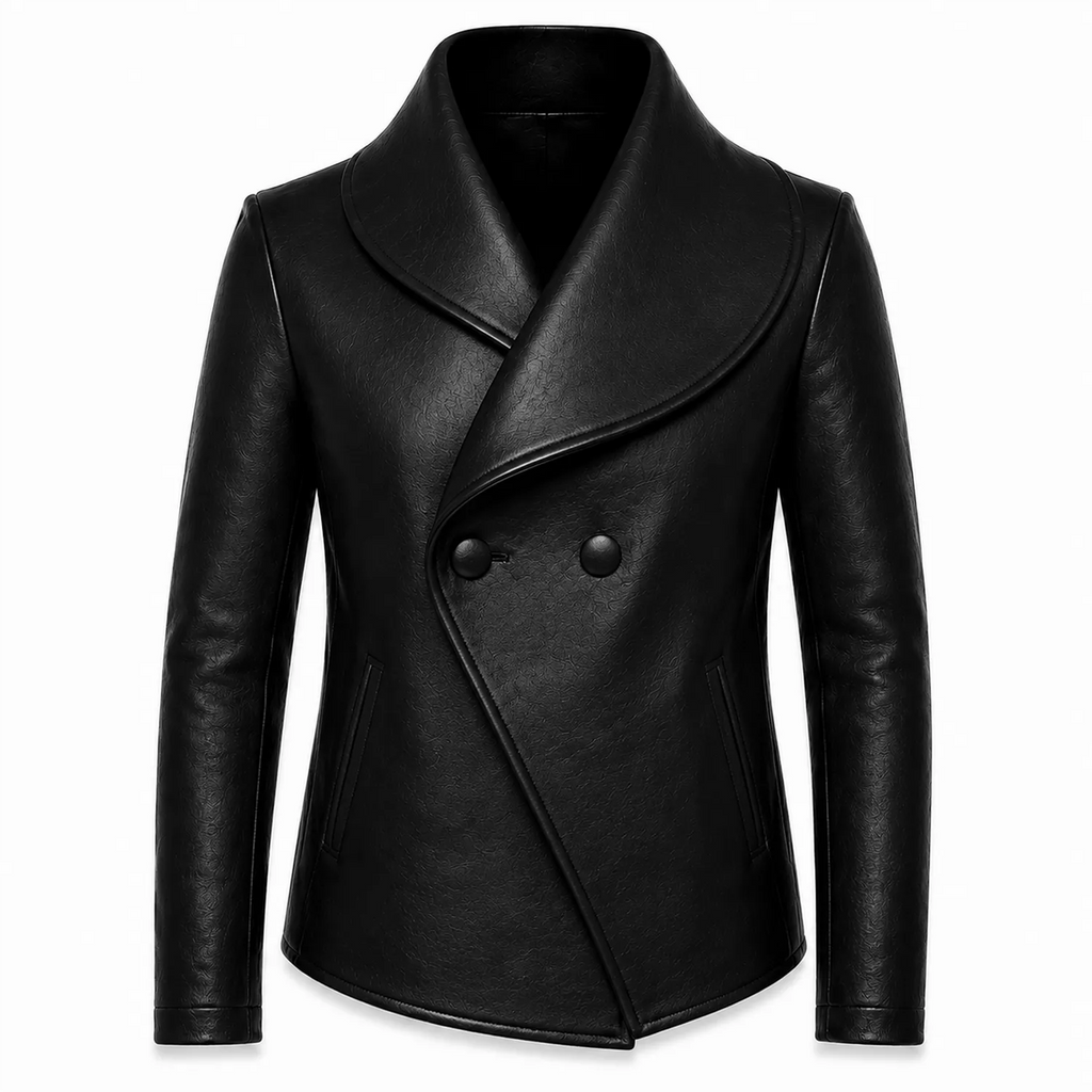 Men’s Wrap Leather Jacket | Asymmetric Button Front Blazer Style Coat