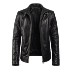 Men’s Black Leather Cafe Racer Jacket | Buckle Collar Biker Style