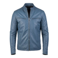 Men’s Light Blue Leather Cafe Racer Jacket | Minimalist Biker Style