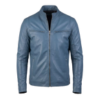 Men’s Light Blue Leather Cafe Racer Jacket | Minimalist Biker Style