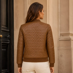 Women’s Cognac Brown Quilted Leather Bomber Jacket | Zip-Up Winter Jacket