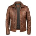 Men’s Brown Leather Casual Zip Jacket with Chest Pocket
