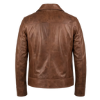 Men’s Brown Leather Casual Zip Jacket with Chest Pocket