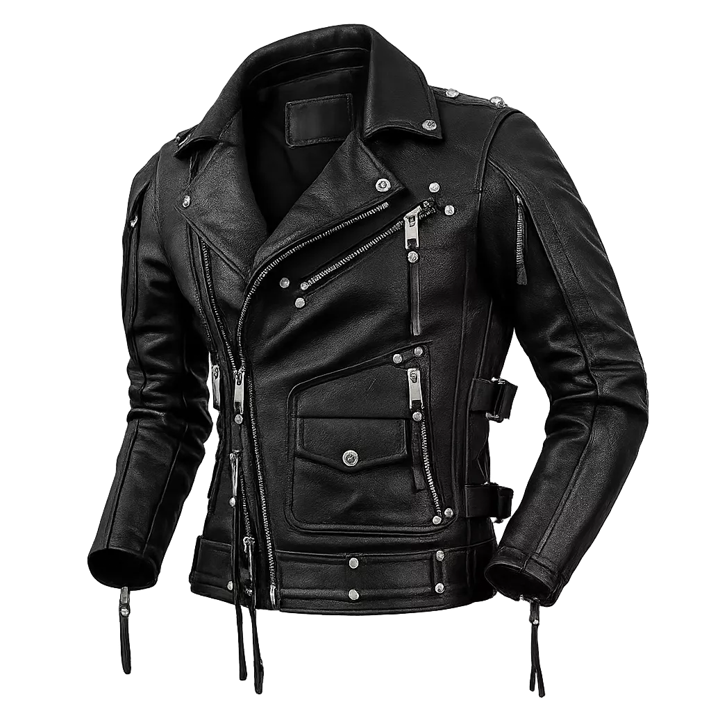 Men’s Black Leather Biker Jacket | Asymmetrical Moto Style