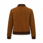 Women’s Tan Brown Suede Bomber Jacket | Ribbed Collar Zip-Up Jacket
