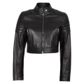 Women’s Black Cropped Leather Biker Jacket | Quilted Shoulder Moto Jacket