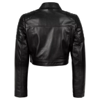Women’s Black Cropped Leather Biker Jacket | Quilted Shoulder Moto Jacket