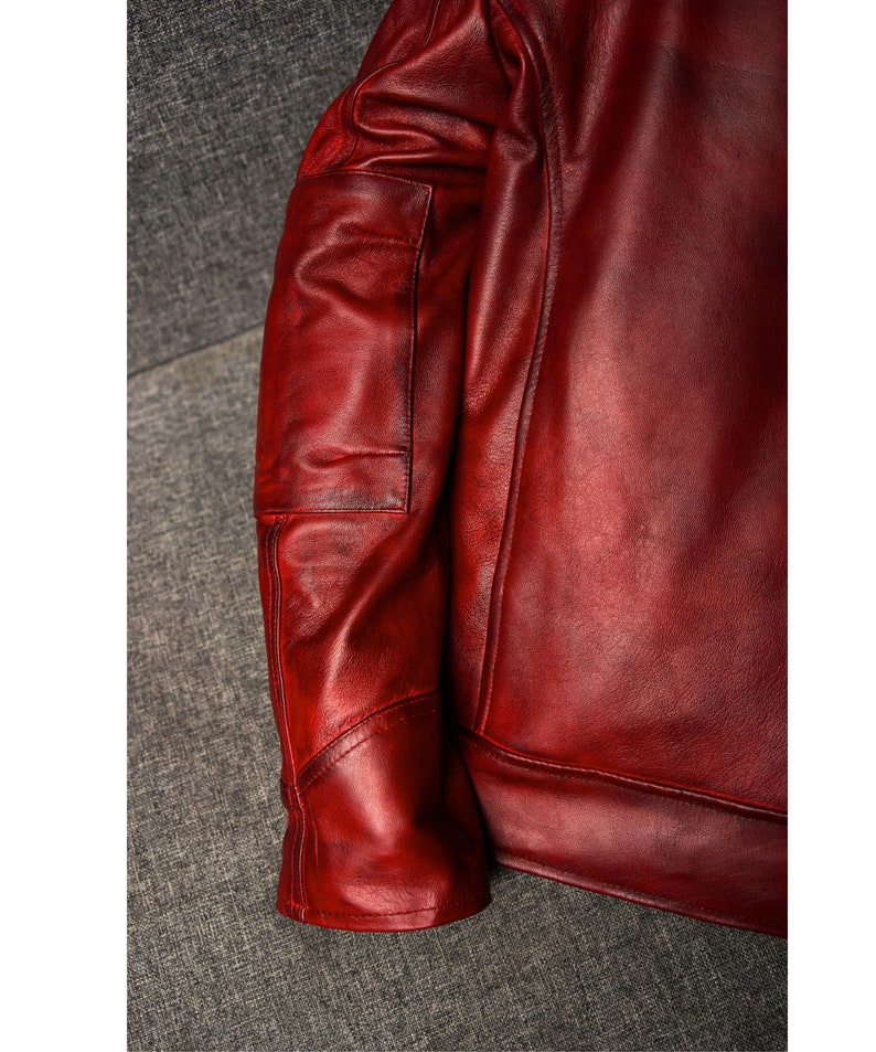 Men’s Red Leather Biker Jacket | Quilted Cafe Racer Style