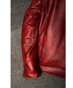 Men’s Red Leather Biker Jacket | Quilted Cafe Racer Style