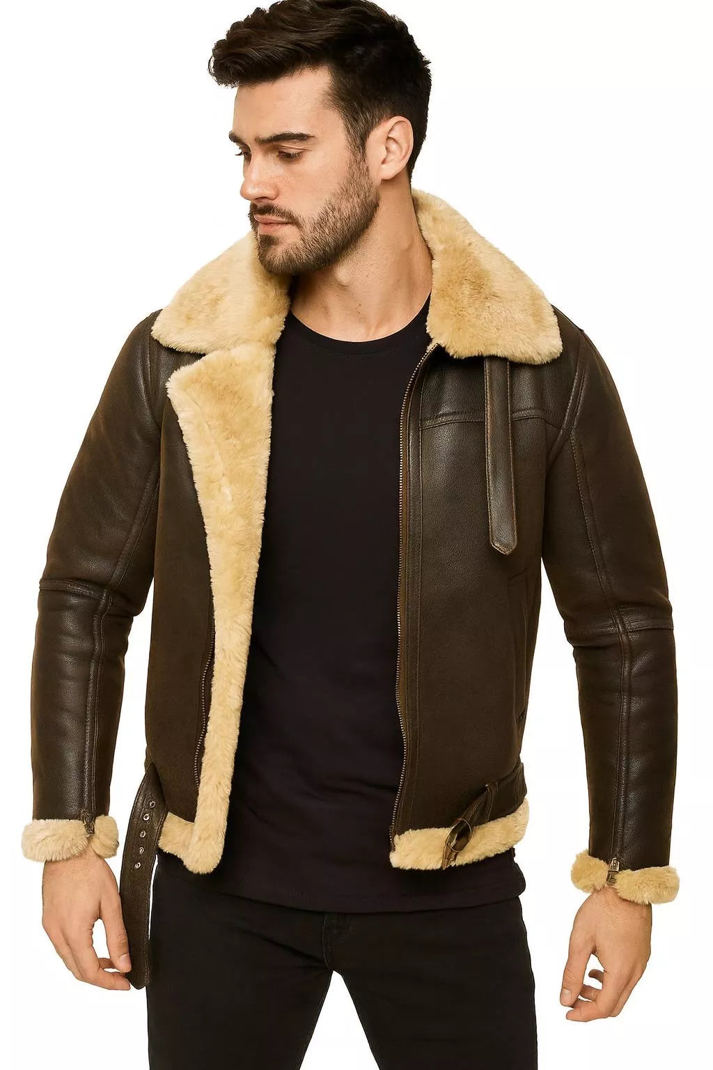Men’s Real Leather Aviator Jacket | B3 Bomber Shearling Coat